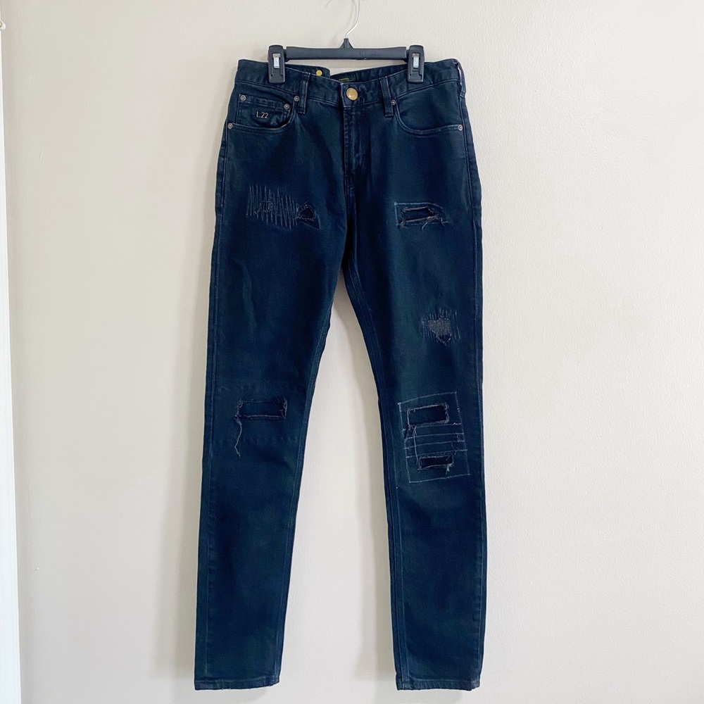 Scotch & Soda Dark Wash Patchwork Distressed Skinny Jeans